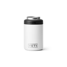 the yeti canister is white and has a black cap on it's side