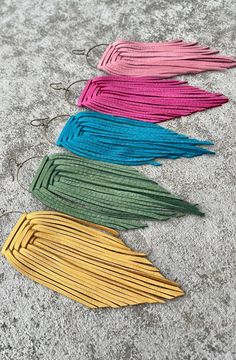 MESA Weaved Leather Fringe Earrings, Bright Colors, Leather Earrings, Leather Fringe, Hoop Fringe Earrings, Boho Earrings, Western Jewelry - Etsy Macrame Western, Diy Leather Fringe Earrings, Fringe Earrings Diy, Leather Fringe Earrings, Earrings Western, Fringed Belt, Leather Earring, Leather Diy Crafts, Boho Fringe