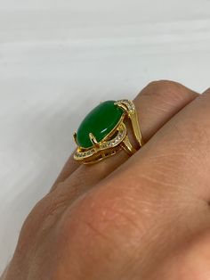 Vintage Lucky Green Nephrite Jade ring Large green nephrite jade Ornate gold finished White bronze Vintage ring, does not tarnish, NOT sterling Size 6, 6.5 or 8.5 My jeweler can custom re size for a $10-$20 fee All rings are shipped free in the US in a nice gift box. Check out our over a THOUSAND great reviews Engraving is $4 per letter and is not always perfect depending on the piece. It can take a few days if the jeweler is busy. This is payable to Paypal Judithsltd@gmail.com Lucky Green, Ringe Gold, Golden Ring, Nephrite Jade, Jade Ring, Vintage Ring, Earrings Photo, 925 Sterling Silver Ring, Vintage Rings