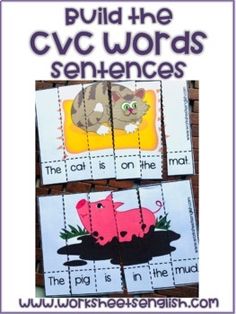 the cvc words sentence is displayed in front of two pictures with animals on them