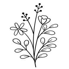 a black and white drawing of flowers with hearts