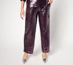 You've had the date circled for months. Now it's time to shine, so treat yourself to some special-occasion glam with Stacy London's sequinned pull-on pants! Sparkle's on display all evening with these wide-leg wows, pulling focus directly at you and your glittering sense of style. Just imagine your entrance: spectacular! From by Stacy London. Stacy London, Sequin Pant, Ankle Pants, Pull On Pants, To Shine, On Display, Then And Now, Entrance, Special Occasion