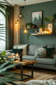 a living room filled with furniture and candles