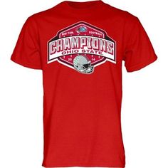 a red t - shirt with the words champs on it and a football helmet in front