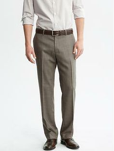 Classic-Fit Textured Taupe Cotton Dress Pant | Banana Republic Classic Bottoms With Flap Pockets For Fall, Fitted Knee-length Pants For Work, Formal Spring Bottoms With Patch Pockets, Elegant Bottoms With Patch Pockets For Business Casual, Tailored Knee-length Formal Bottoms, Elegant Fitted Pants With Patch Pockets, Elegant Fitted Knee-length Pants, Classic Bottoms With Welt Pockets, Knee-length, Knee-length Business Casual Bottoms With Pockets