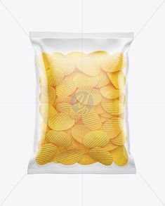 a bag of potato chips on a white background with clippings to the side