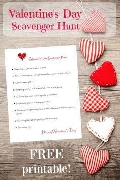 valentine's day scavenger hunt with free printables on the table