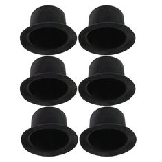 six black plastic caps with one hole in the middle