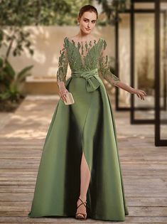 A-Line Evening Gown Party Dress Elegant Dress Formal Fall Sweep / Brush Train Long Sleeve Jewel Neck Stretch Chiffon with Ruffles Slit 2024 2024 - $133.99 Open Back Dress Formal, Elegant Wedding Guest Dress, Backless Evening Dress, Open Back Dress, فستان سهرة