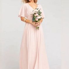 Nwt Show Me Your Mumu Dress Emily Empire Maxi Dusty Blush Crisp Size Xxs From A Smoke-Free Environment.0280-C1 Pink Chiffon V-neck Maxi Dress, Pink Feminine V-neck Dress For Formal Occasions, Spring V-neck Bridesmaid Dress, Pink V-neck Formal Dress, Pink V-neck Dress For Summer Wedding, Pink V-neck Bridesmaid Dress, Feminine Blush V-neck Maxi Dress, Formal Pink Short Sleeve Maxi Dress, Elegant Pink Maxi Length V-neck Dress