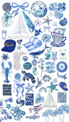 blue and white watercolors are arranged in the shape of an ocean themed design