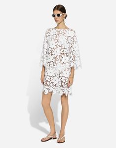 Find DOLCE & GABBANA Floaty Short Cotton Dress With Floral Openwork Embroidery on Editorialist. Floaty short cotton dress with floral openwork embroidery: White Boat neck 3/4 sleeves Unlined Rear zipper and hook-and-eye fastening The piece measures 89.5 cm from the center back on a size IT 40 The model is 175 cm tall and wears a size IT 40 Made in Italy Summer Evening Dress With Cutwork Hem, Spring Lace Dress With Cutwork, Summer Lace Dresses With Intricate Embroidery, White Floral Embroidery Lace Dress For Formal Occasions, Summer Formal Dress With Intricate Embroidery, Lace Embroidered Dress With Intricate Embroidery, Formal Summer Dress With Intricate Embroidery, Elegant Spring Dresses With Cutwork, White Lace Dress With Floral Embroidery For Formal Occasions