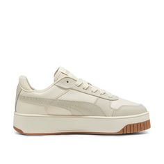 Puma-Carina Street Platform Sneaker - Women's Revamp your everyday looks by pairing them with the Puma Carina Street sneaker. The slightly heightened platform sole earns fashion points to this lace-up, while the cushioned SoftFoam+ footbed provides all-day support. Beige Casual Synthetic Platform Sneakers, Trendy Beige Lace-up Platform Sneakers, Sporty Beige Low-top Platform Sneakers, Puma Carina Sneakers, Cream Lace-up Platform Sneakers With Cushioned Footbed, Beige Lace-up Platform Sneakers In Synthetic Material, Puma Carina, Platform Sneaker, Shoe Game