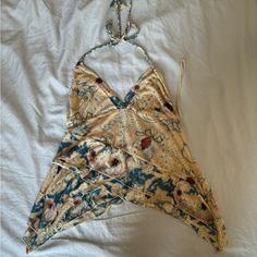 Flowy Free People Halter Top, Size S. Never Worn But I Removed The Tags Bohemian Printed Halter Top For Spring, Beige Triangle Top For Summer, Bohemian Floral Print Halter Top For Beach, Halter Neck Floral Print Top For Beach Season, Beige Triangle Top For Vacation, Summer Triangle Top With Floral Print, Beach Season Halter Neck Floral Print Top, Triangle Top With Floral Print For Beachwear, Beige Floral Print Beach Tops