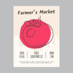 the farmer's market poster is shown with an apple on it and other information