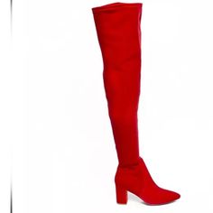 New With Box Smash Malia Over The Knee Red Velvet Boots Size 14 Casual Red High Heel Boots, Casual Red Heeled Boots With Pointed Toe, Casual Red Fitted Heeled Boots, Trendy Red Boots With Block Heel, Red High Heel Suede Boots, Red Suede Pointed Toe Heeled Boots, Red Suede Heeled Boots With Pointed Toe, Trendy Red Boots Medium Width, Trendy Red Suede Boots