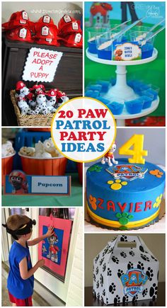 several pictures of paw patrol birthday cakes and cupcakes