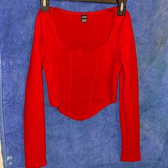 Long Sleeve Red Top Never Worn Trendy Fitted Red Tops, Fitted Red Tops For Spring, Red Fitted Chic Top, Chic Fitted Red Top, Trendy Red Tops For Night Out, Tops Long Sleeve, Shein Tops, Red Top, Long Sleeve Tops