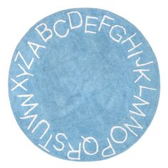 a blue plate with white writing on it