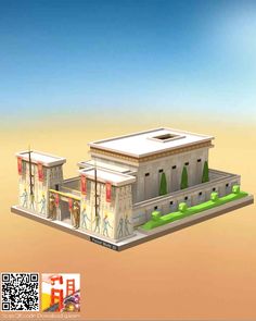 an image of the egyptian temple with qr code on it's front and side