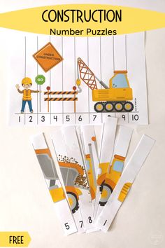 construction themed number puzzles for kids