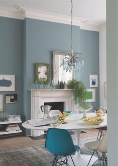 Farrow & Ball Oval Room Blue NO.85-Exeter Paint Stores Light Blue Living Room, Blue Walls Living Room, Oval Room Blue, Room Wall Colors, Room Blue, Dining Room Colors, Room Paint Colors, Room Color Schemes, Interior Modern