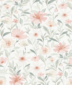 sample flower market peel stick wallpaper in pink jade by roommates 1 Pink And Green Floral Wallpaper, Simple Floral Wallpaper, Renter Friendly Decorating, Space Installation, The Flower Market, Pink Floral Wallpaper, Nursery Girl, Pink Jade, Garden Wallpaper