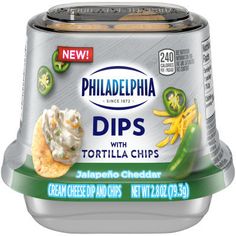 philadelphia dips with tortilla chips cream cheese and chip salad in a can