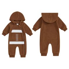 SPECIFICATIONS Gender: boys Item Type: rompers Department Name: baby Collar: Hooded Closure Type: zipper Sleeve Length(cm): Full Model Number: baby romper Fit: Fits true to size, take your normal size Size (inch) 0-3M Length: 19.29 Bust: 18.9 Sleeve: 9.06 Advised Age: 0-3 Months 3-6M Length: 21.65 Bust: 20.08 Sleeve: 9.84 Advised Age: 3-6 Months 6-12M Length: 23.62 Bust: 21.26 Sleeve: 10.63 Advised Age: 6-12 Months 12-18M Length: 25.59 Bust: 22.44 Sleeve: 11.42 Advised Age: 12-18 Months Specific Baby Boy Football, Football Pattern, Boys Football, Jumpsuit Fall, Newborn Gown, Pajamas Gift, Brown Fall, Football Boys, Age 12