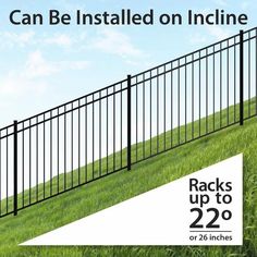 a black fence with the words can be installed on incline racks up to 29 % off