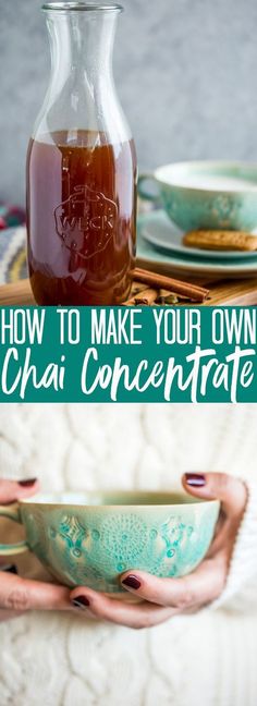 two photos with the words how to make your own chai concentrate in front of them