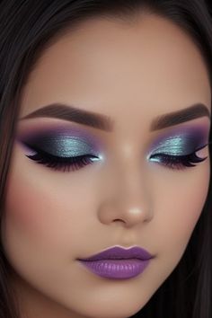 Elf Makeup Christmas, Priscilla Presley Makeup Eye, Sophia Charlotte, Pearly Makeup, Christmas Elf Makeup, Makeup Aesthetic Ideas, Purple Eyeshadow Looks, Christmas Makeup Ideas, Thanksgiving Makeup