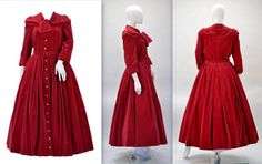 1950's YSL for Christian Dior Red Velvet Button Front Dress Dior Vintage Dress, Dior Vintage, Button Front Dress, Vintage Dress, Red Formal Dress, Red Velvet, Christian Dior, Yves Saint Laurent, Vintage Dresses