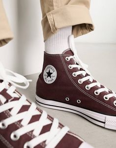 Converse Chuck Taylor All Star Fall Tone Hi sneakers in burgundy | ASOS Sporty Burgundy High-top Sneakers, Burgundy High-top Sneakers For Streetwear, Casual Burgundy High-top Sneakers, Converse Brown High-top Canvas Shoes, Brown High-top Converse Canvas Shoes, Brown Converse High-top Sneakers, Burgundy Style, New Converse, Converse Chuck Taylor All Star