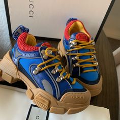 Authentic Brand New With Box And Dust Bag Gucci Blue Leather Sneakers, Gucci Blue Round Toe Sneakers, Blue Gucci Sneakers With Round Toe, Blue Gucci Low-top Sneakers, Blue Sporty Gucci Sneakers, Blue Low-top Gucci Sneakers, Designer Blue Gucci Sneakers, Sporty Blue Gucci Sneakers, Gucci Casual Blue Sneakers