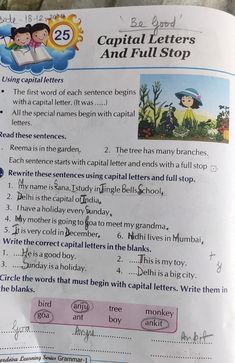 the capital letters and full stop worksheet is shown in this hand - written activity