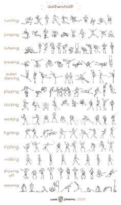 an exercise poster with the words running, jumping, dancing and walking in different positions