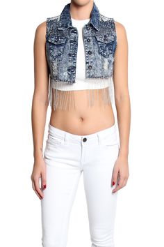 TheMogan Spangle Shoulder Tassel Distressed Denim Vest Clothing Trends, Latest Fashion Clothes, Distressed Denim, Trending Accessories, Latest Fashion Trends, Latest Fashion, Fashion Clothing, Crop Tops