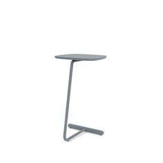 a small table with a metal base and a grey top on the bottom, against a white background