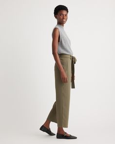 Update your wardrobe with an always-chic paperbag pant. With a little stretch, plenty of pockets, and a removable belt, this will become your go-to pant. Easily dress up or down!  | Quince | Women's Stretch Crepe Paperbag Pants in Olive, Size 8, Polyester Chic Tapered Leg Bottoms With Belted Cuffs, Chic Belted Pants For Day Out, Spring Utility Style Belted Pants, Paperbag Waist Bottoms For Office In Fall, Paperbag Waist Office Bottoms For Fall, Office Paperbag Waist Bottoms For Fall, Utility Style Paperbag Waist Pants For Work, Utility Paperbag Waist Pants For Workwear, Chic Paperbag Waist Bottoms With Tie