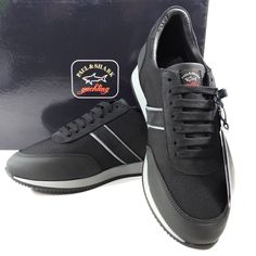 Fabric/Leather Imported Rubber Sole Made In Italy Leather Upper Leather Lining Handmade Modern Black Sneakers With Leather Trim, Black Sneakers With Leather Trim And Round Toe, Business Black Sneakers With Removable Insole, Elegant Black Sneakers With Removable Insole, Luxury Black Sneakers With Removable Insole, Shark Shoes, Shark Man, Sneaker Boutique, Paul Shark