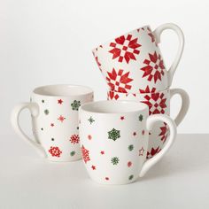 Quilt-Patterned Ceramic Mugs 4 Glass Coffee Mug, Christmas Dinnerware, Christmas Tableware, Holiday Table Settings, Green Mugs, Coffee Crafts, Holiday Store, Christmas Party Supplies, Christmas Mood