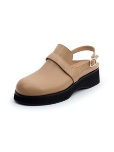 Editor's NotesTUFEIS' shoes are classic and can be matched with various unique styles.- Eye-catching smooth leather detail- Trendy round toe shape- Chunky platform heels- Ankle strap with buckle- Feminine and minimal styleMeasurements(in.)- Size: KR 225MM (US 5.5) ~ KR 255MM (US 8.5)- Heel Height: 1.77in. (Front - 0.71in.)*Fit true to size.Composition & Care- Sheep leather- Lining: pig skin- Outsole: rubber- Avoid direct heat and moisture- Professional cleaning is recommended Designer- Beige Round Toe Mules With Buckle Closure, Beige Mules With Buckle Closure And Round Toe, Classic Slingback Pumps With Buckle Closure And Round Toe, Classic Slingback Pumps With Buckle And Round Toe, Beige Leather Platform Mules, Brown Round Toe Slingback Pumps, Round Toe Mules With Buckle Closure For Work, Modern Slingback Pumps With Buckle Closure And Round Toe, Modern Slingback Pumps With Buckle Closure