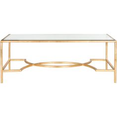 a golden coffee table with glass top and metal frame legs, on a white background