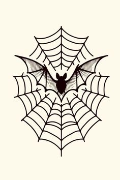 a black and white drawing of a spider's web with its wings spread out