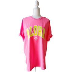 T-Shirt Brand: Comfort Colors Fabric: 100% Cotton Design: Heat-applied vinyl Neon Yellow & White Color: Neon Pink (shirt colors are pigment dyed) Colors will vary from computer to computer and monitor to monitor. The colors shown may not be an exact representation. Slight shade variations of garment colors are likely in the pigment dye process. Sizing: Unisex (please refer to sizing chart shown in photos) If you are wanting an oversized look I suggest sizing up from your original size. Don't see Aloha Tshirt, Neon Pink Shirts, Hawaii Hibiscus, Summer Island, Hawaii Summer, Aloha Hawaii, Beach Shirt, Trendy Clothes, Island Beach