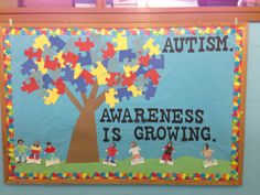 April Autism Awareness bulletin board April Classroom Door Ideas, April Classroom Door, Passion Project Ideas, Classroom Door Ideas, Slp Organization, Ra Ideas, Bulletin Board Ideas, School Bulletin Boards, Early Intervention