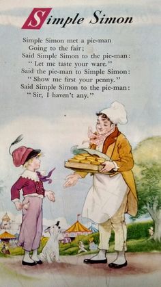 an advertisement for simple simon from the early 1900's, with two children and a dog