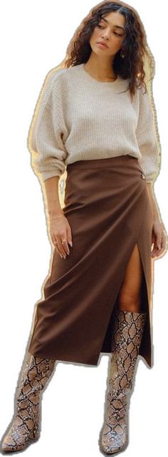 Chic Long Pencil Skirt For Fall, Elegant Brown Skirt With Buttons, Fall Asymmetrical Lined Pencil Skirt, Chic Asymmetrical Mini Skirt For Fall, Chic Asymmetrical Skirt, Chic Asymmetrical Pencil Skirt, Asymmetrical Skirt With Button Closure For Work, Chic Relaxed Pencil Skirt For Fall, Chic Lined Pencil Skirt For Fall