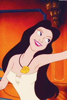 the princess from snow white and the seven dwarfs is pointing at something in front of her